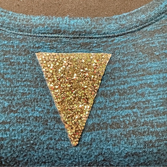 Juicy Couture Teal Sparkle Embellished Top XL Soft Knit Long Sleeve Casual Chic - Picture 3 of 9